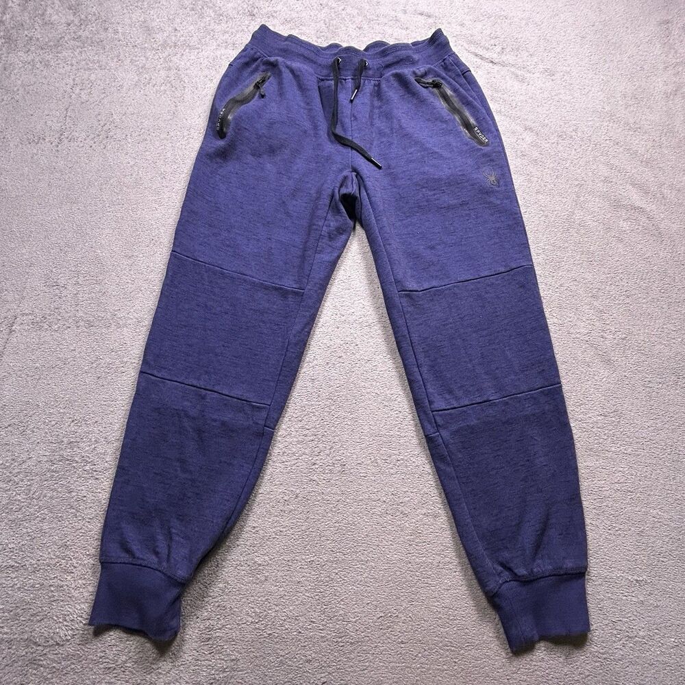 Spyder Active Joggers Mens M Blue Heathered Sweatpants Zip Pockets